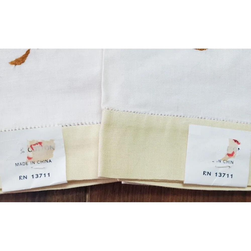 Vintage Guest Towels 2 Hand Tea Appliqué Gold Brown Flower Yellow  12x22